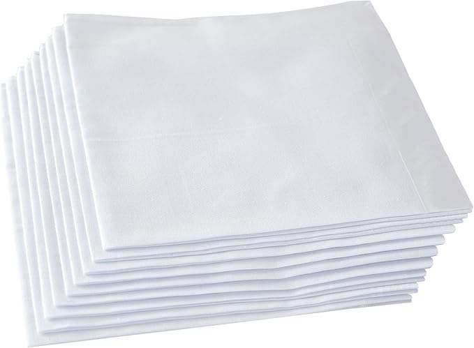 RDS HANKYTEX Men's Handkerchiefs,100% Soft Cotton,White Hankie Pack of 12 Pieces