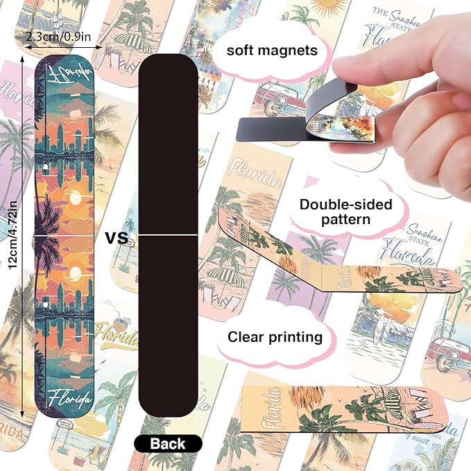 Florida Magnetic Bookmark Gifts - 48PCS Traveling City Magnetic Bookmarks USA City Book Marks Page Magnets Marker Clip for Women Book Lovers Traveler Students Teacher Florida Souvenirs Gift