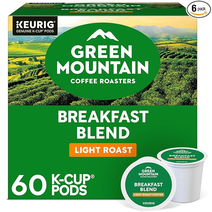 Green Mountain Coffee Roasters Breakfast Blend, Keurig Single Serve K-Cup Pods, Light Roast Coffee, 60 Count, (6 Packs of 10)