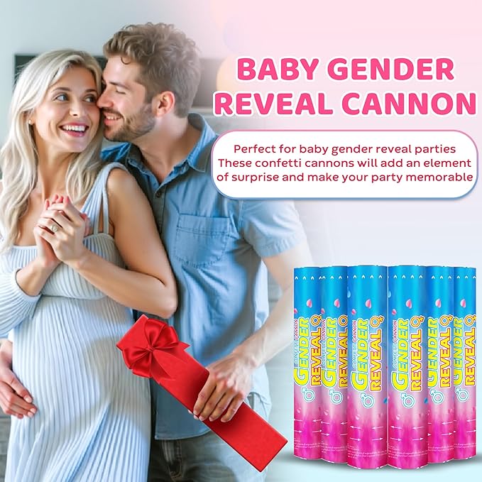 Gender Reveal Confetti Cannons – 6 Pack Pink Party Poppers – Baby Girl Gender Reveal Cannon Kit with Heart-Shaped Confetti – Easy Twist Shooters for Baby Reveal Party Decorations (Pink)
