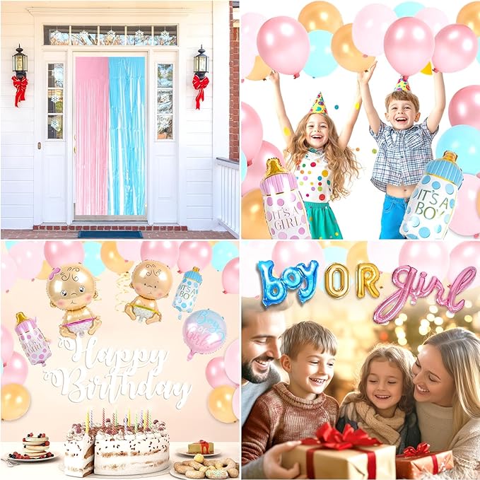 Baby Gender Reveal Balloons Party Decorations Supplies, Baby Shower Balloons Party Decorations, Pink, Blue, Yellow Latex Balloons, Shaped Balloons, Cupcake toppers, Foil curtains. Boy or Girl party
