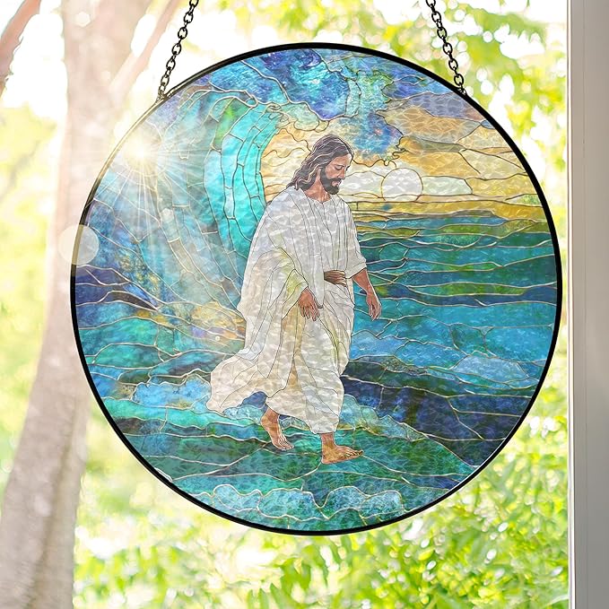 FLAGWIX Christian Gifts for Women Faith - Stained Glass Window Hanging 8 in - Religious Catholic Gifts for Women, Christian Sun Catchers Indoor Window for Home Garden Decor, Spiritual Gift