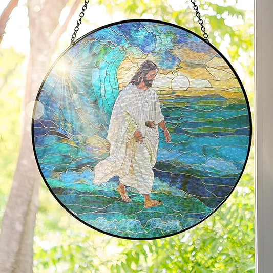 FLAGWIX Christian Gifts for Women Faith - Stained Glass Window Hanging 8 in - Religious Catholic Gifts for Women, Christian Sun Catchers Indoor Window for Home Garden Decor, Spiritual Gift