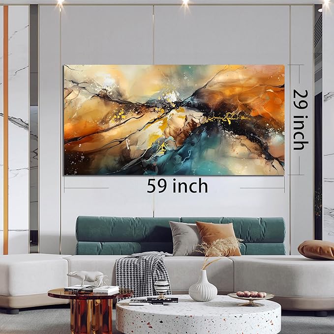 JKWALL77 Large Wall Paintings for Living Room - Yellow Pictures Wall Decor - Abstract Wall Art for Office Ready to Hang Size 29" x 59"
