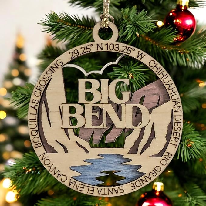 Big Bend National Park 3" Wood Ornament - Handcrafted 2-Layer Christmas Decor with Rio Grande & Santa Elena Canyon Scene