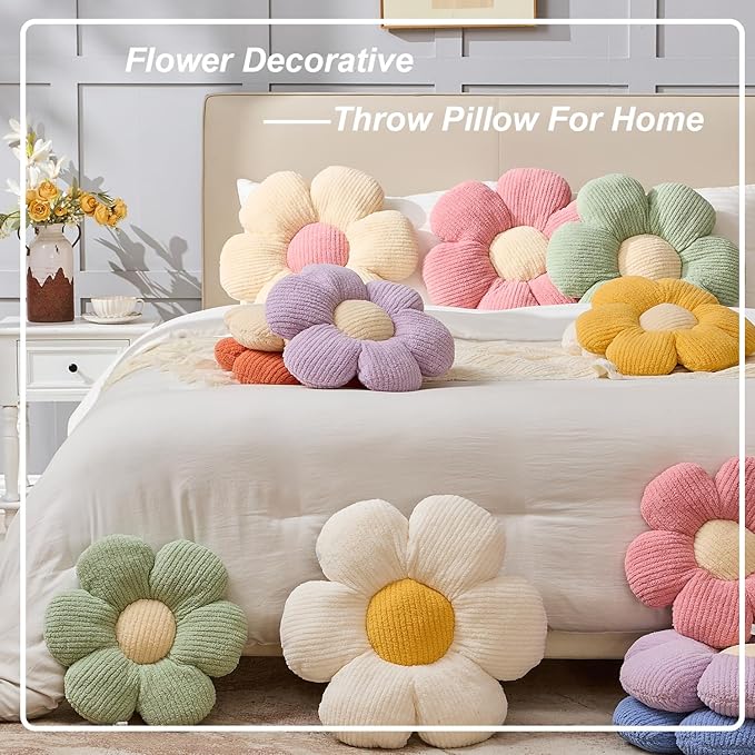 Flower Pillow Flowers Shaped Pillow Cushion Decorative Daisy Pillow for Bed Cute Throw Pillow Flower Floor Pillow Soft Seat Cushion Sage Green Cushion 15.7"