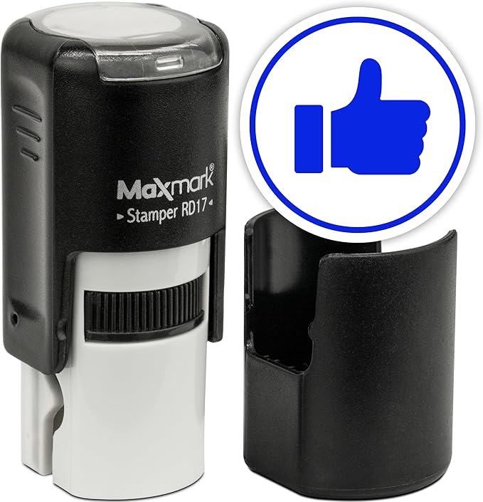 MaxMark Round Self Inking Emoji Stamp - Like - Blue Ink