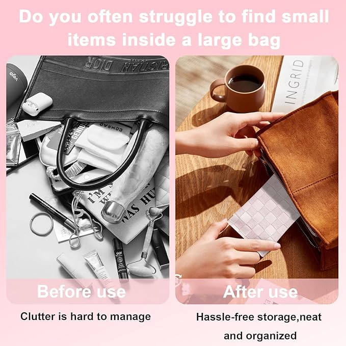 4PCS Small Makeup Bag for Purse, Mini Leather Pocket Cosmetic Bag for Women, Waterproof Portable Makeup Pouch No Zipper Coin Purse Lipstick Bag Accessories, Checkered Travel Storage Bag(White, Pink)