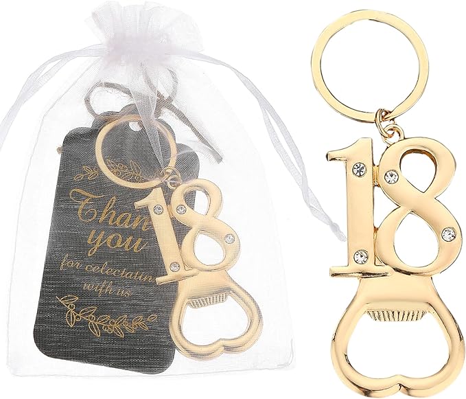 24 pcs 18th Gold Keychain Bottle Opener Birthday Party Favors for Guests,18th Beer Bottle Opener Favors Bulk for Birthday Anniversary Souvenirs Party Decor Supplies (Gold 18th)