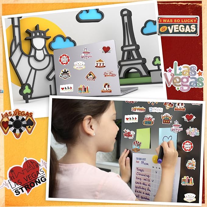 Konohan 30 Pcs Las Vegas Souvenirs Gifts Las Vegas Magnet for Refrigerator City Magnetic Refrigerator Stickers for Home Decoration