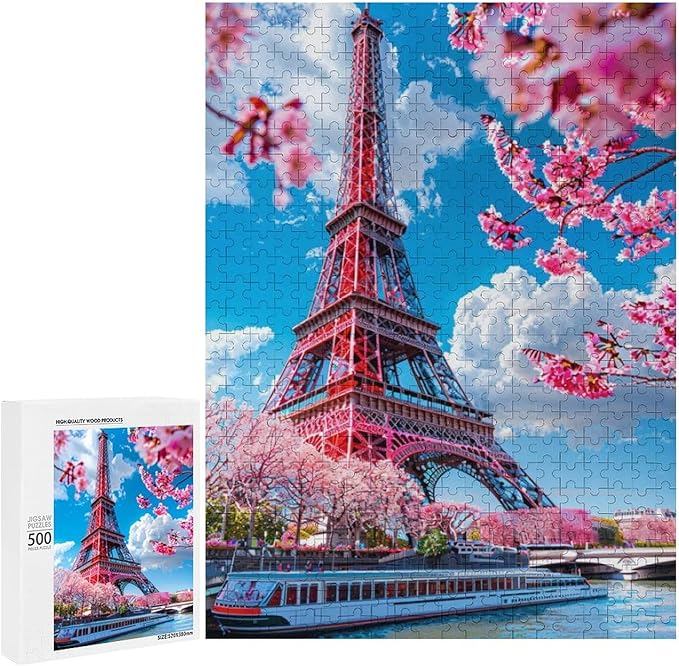 Wooden Puzzle - Eiffel Tower by The River Jigsaw Puzzles，Wooden Puzzles for Adults 500 Pieces Unique Gifts for Wall Art，Challenge Puzzles，Educational Games，Family Puzzles