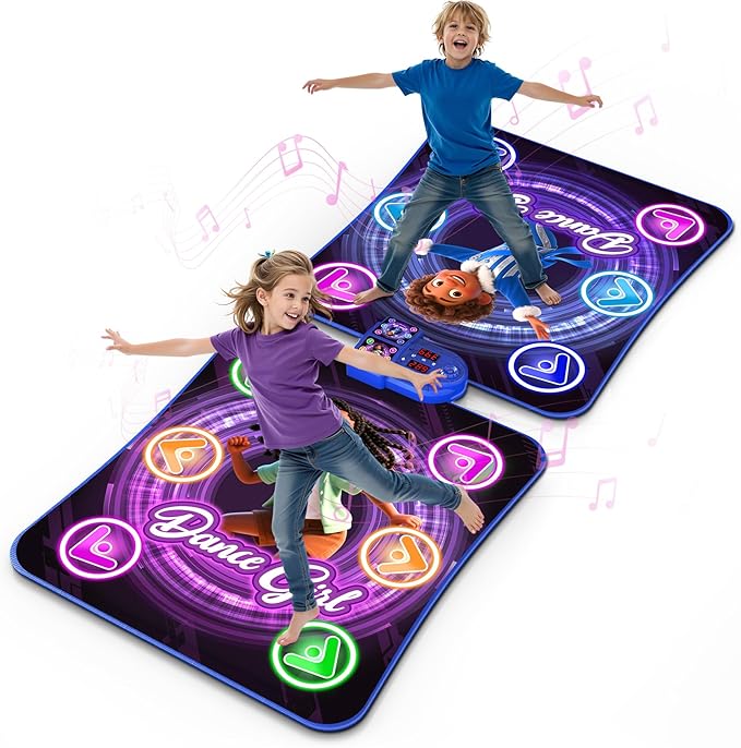 Dance Mat Toys for 3-12 Year Old Kids,Kids Dance Mat with Light Up 12-Buttons & 5 Game Modes,Double Player Dance Pad for Girls Boys, Birthday Xmas Gifts for 3 4 5 6 7 8 9 10+ Year Old Girls Boys