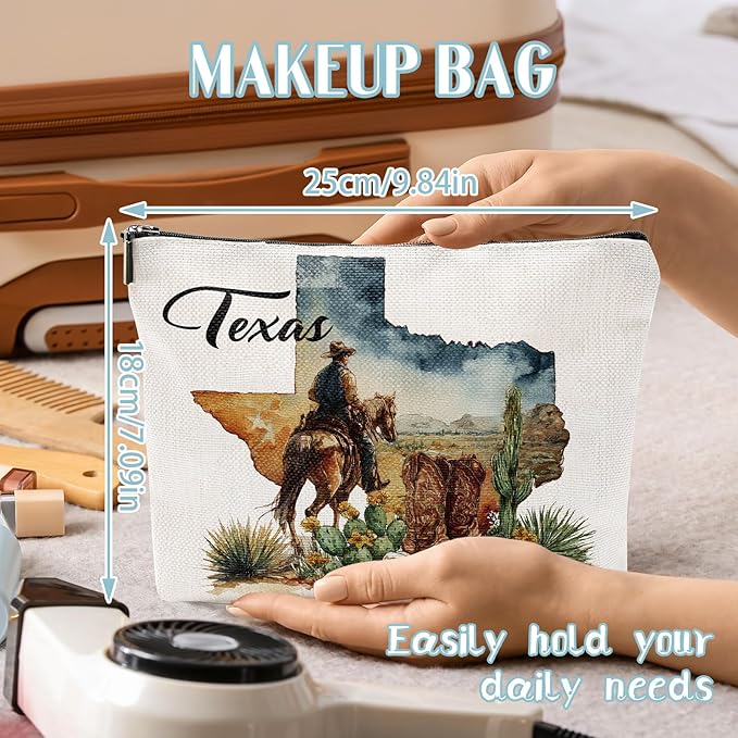 Texas Cowboy Gifts Makeup Bags - Western Cowboy Horse Cow Bone Cactus Texas Travel Essentials Must Have, Western Gift for Women