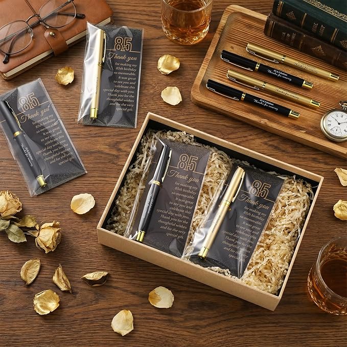 50 Set 85th Birthday Party Favor for Guest Anniversary Party Favor with Black and Gold Ballpoint Pens and Thank You Cards for Women Men Birthday Anniversary Appreciation Gifts