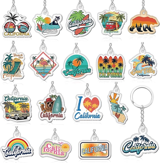 Landical 18/54Pcs Acrylic US Keychain Bulk USA City States Key Ring Florida California Chicago San Francisco Gift Souvenir