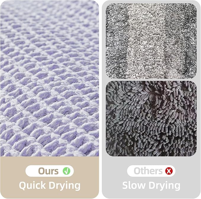 Waffle Bath Mat, Boho Bathroom Rugs Non Slip Washable Super Absorbent Quick Dry Cute Bath Mat Farmhouse Bathroom Decor, 36''x24'' Lavender Cream
