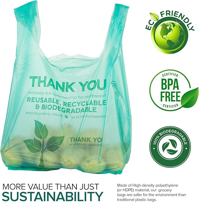 Stock Your Home Eco Grocery Bags Disposable T-Shirt Thank You Bag with Handles for Supermarket, Groceries, Produce, Shopping