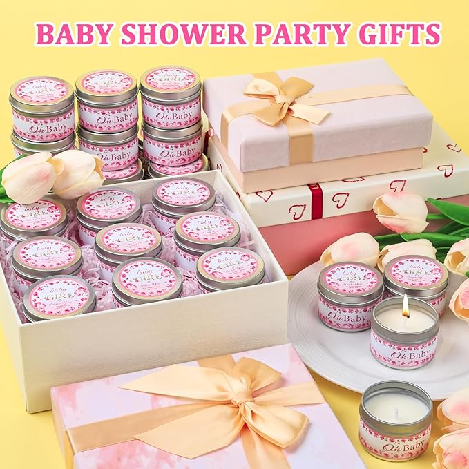 30 Pack Baby Shower Party Favors Candles Lavender Scented, Baby Shower Favors for Guests Prizes, Girl Boy Gender Reveal Party Gifts Decorations (1.2 Oz, Pink)