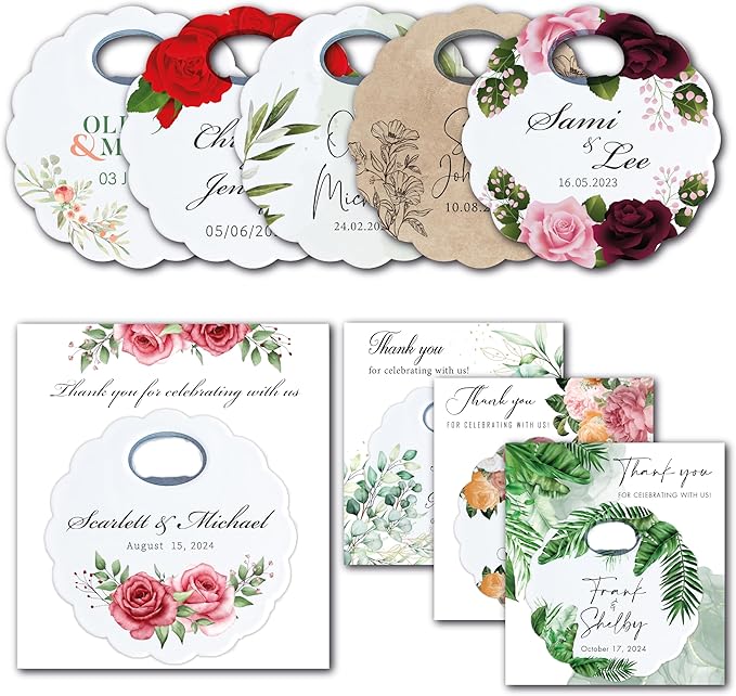 20 PCS Personalized Wedding Favors Bottle Openers - Custom Wedding Gifts for Guests with Thank You Cards, Memorable Thank You Gift for Celebrating Your Special Day (Flower)