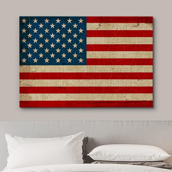wall26 Canvas Print Wall Art Vintage Retro Faded American Flag Pop Culture Cultural Digital Art Modern Art Traditional Colorful for Living Room, Bedroom, Office - 24"x36"