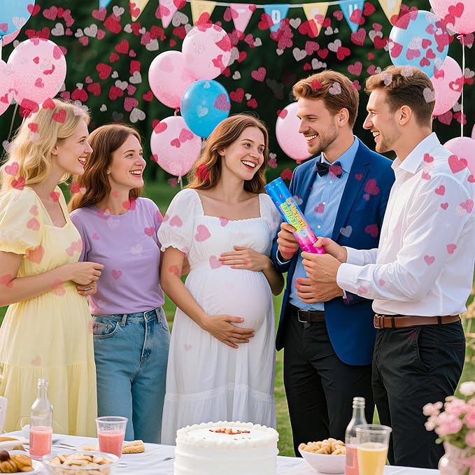 Gender Reveal Confetti Cannons – 6 Pack Pink Party Poppers – Baby Girl Gender Reveal Cannon Kit with Heart-Shaped Confetti – Easy Twist Shooters for Baby Reveal Party Decorations (Pink)
