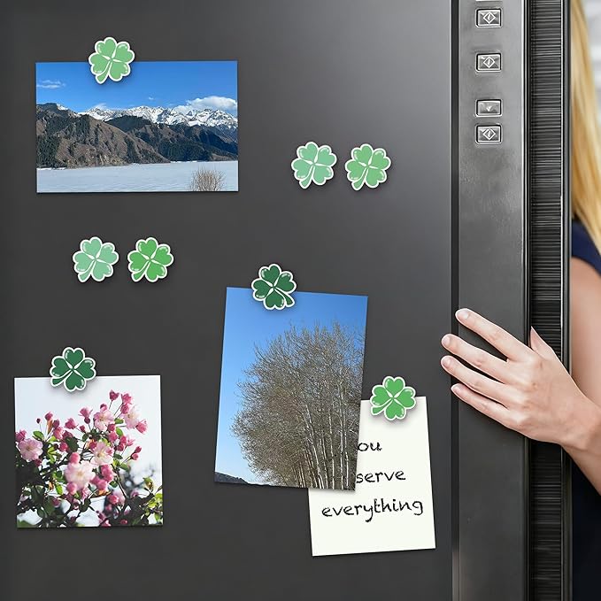 16 Pcs Lucky Clover Fridge Magnets, Refrigerator Magnets Strong Magnetic Cute Small Decorative Designs for Office, Kitchen, Home, Locker, School, Cabinet, Whiteboard & Gift, Plant Magnets