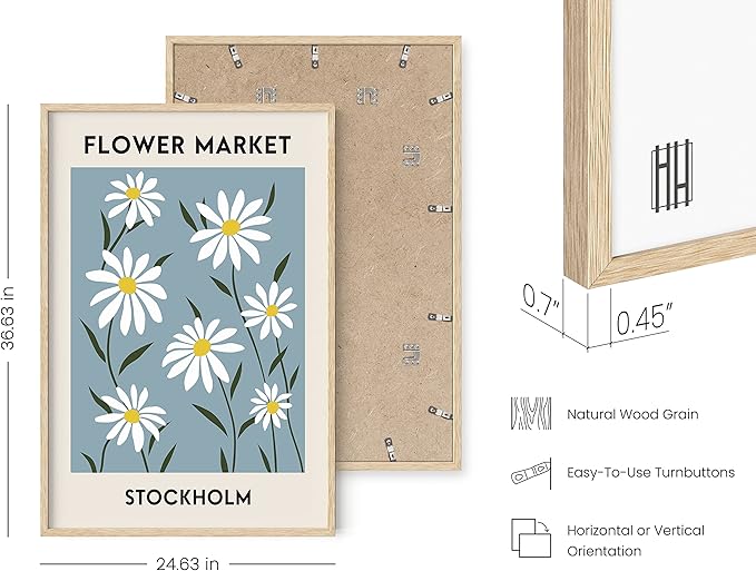HAUS AND HUES Flower Market Poster, Danish Pastel Flower Poster and Print, Floral Wall Print, Aesthetic Pastel Room Decor (24" x 36" Framed Beige)