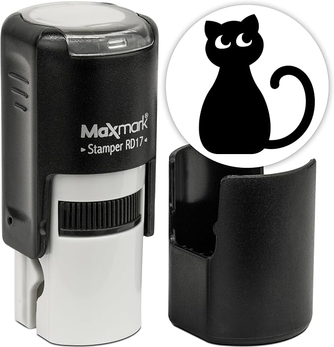 MaxMark Round Self Inking Halloween Stamp - Cat - Black Ink