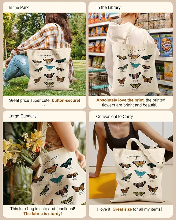 Miss Adola Aesthetic Tote Bag for Girls - with Magnetic Buckle and Zipper Inner Pocket for Women Lady Canvas Cotton Tote Bag