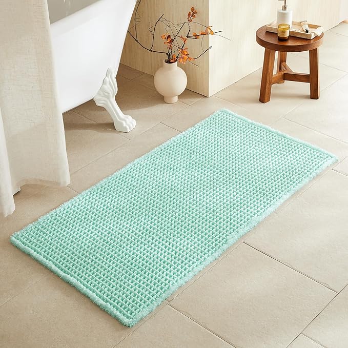 Waffle Bath Mat, Boho Bathroom Rugs Non Slip Washable Super Absorbent Quick Dry Cute Bath Mat Farmhouse Bathroom Decor, 48"x24" Aqua Blue