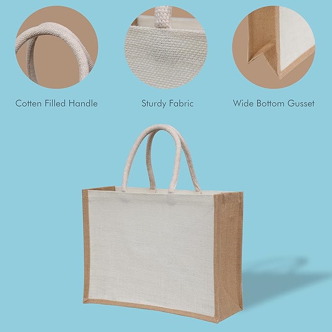 2 Pack Large Jute Tote Bags with Handles 15.8"x11.9"x5.9", Reusable Burlap Gift Bags for Shopping, Beach, Weddings & Return Gift Bag