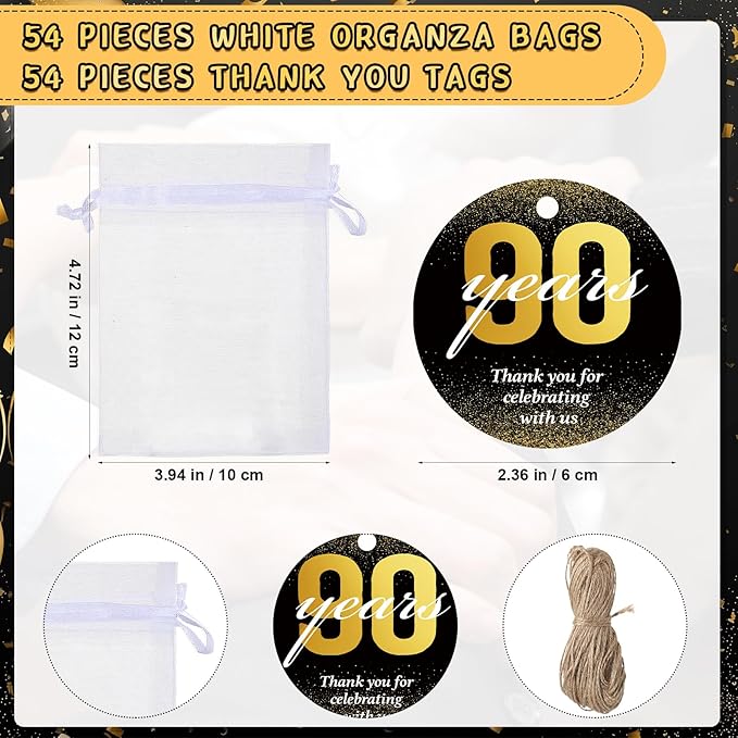 Dandat 54 Sets 90th Birthday Party Favors for Guests Birthday Beer Opener Keychain Cheers to 90 Bottle Opener Keychain with Thank You Cards and Gift Bags for Anniversary Wedding Party Favors