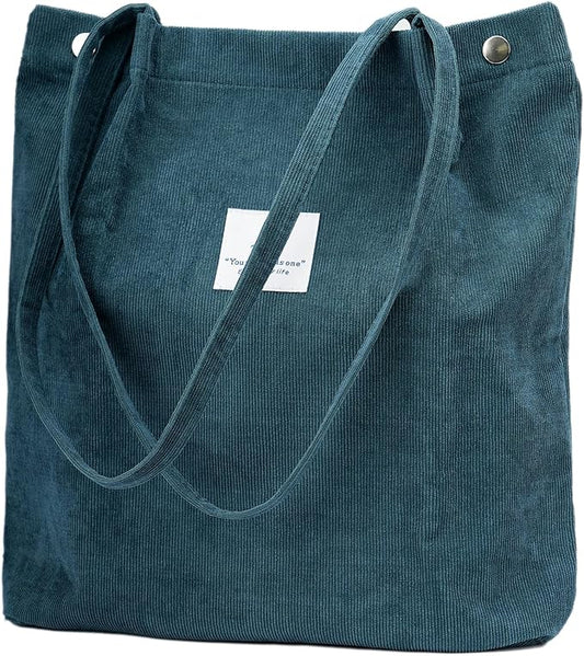 Corduroy Tote Bag Cute Tote Bags for Women Shoulder Bag with Inner Pocket for Work Beach Travel and Shopping Grocery
