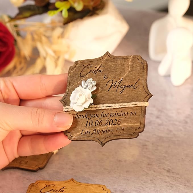 Wooden Wedding Favors Magnet for Guests Bulk - Wedding Favor Magnet - Wedding Favors and Party Magnets - Pack of 10-300 Birthday and Party Magnets - Wedding Favors