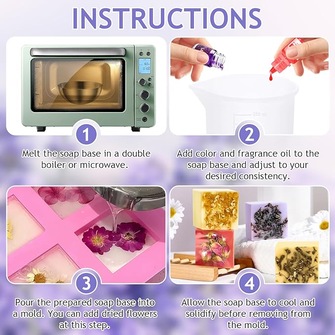 OverZyn Soap Making Kit for Adults, DIY Soap Making Kit Abundant Accessories Contains Mould Soapbase Essential Oils and Dried Flowers Fun Handmade Crafts Beginner Friendly for Homemade Craft