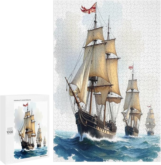 Pirate Ship Ocean Wooden Puzzle 1000 Pieces Jigsaw Puzzles for Adults Puzzle Educational Toys Challenging Fun Games Gifts for Elders Kids Family and Friends