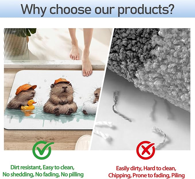 Cute Capybaras Swim Bath Mat 29.5"x17",Slim Low-Profile Fast Drying Super Absorbent Bathroom Rug with Non-Slip Backing, Easy-Clean Modern Floor Mat for Tub, Shower, or Entryway