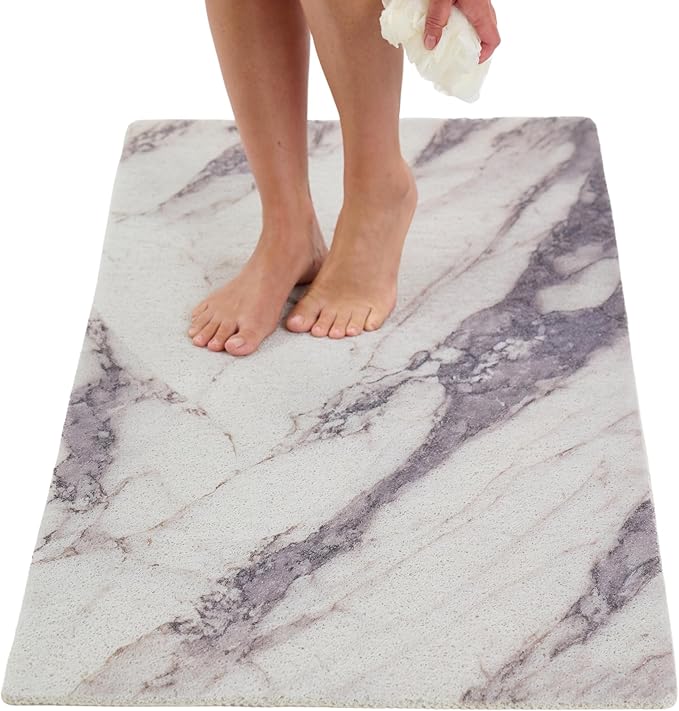 Anti Slip Shower Mat - Non Slip Shower Mats for Inside Shower - Large 47x24 Loofah Shower Floor Mat Non Slip - Bath Mat for Shower - Secure Mat Without Suction Cups (47x24 Marble Grey)