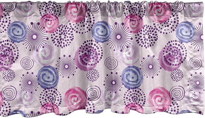 Ambesonne Purple Window Valance, Watercolor Style Floral Fireworks Blooming Flowers Abstract Spiral Doodle Spots Art, Curtain Valance for Kitchen Bedroom Decor with Rod Pocket, 54" X 18", Blue Pink