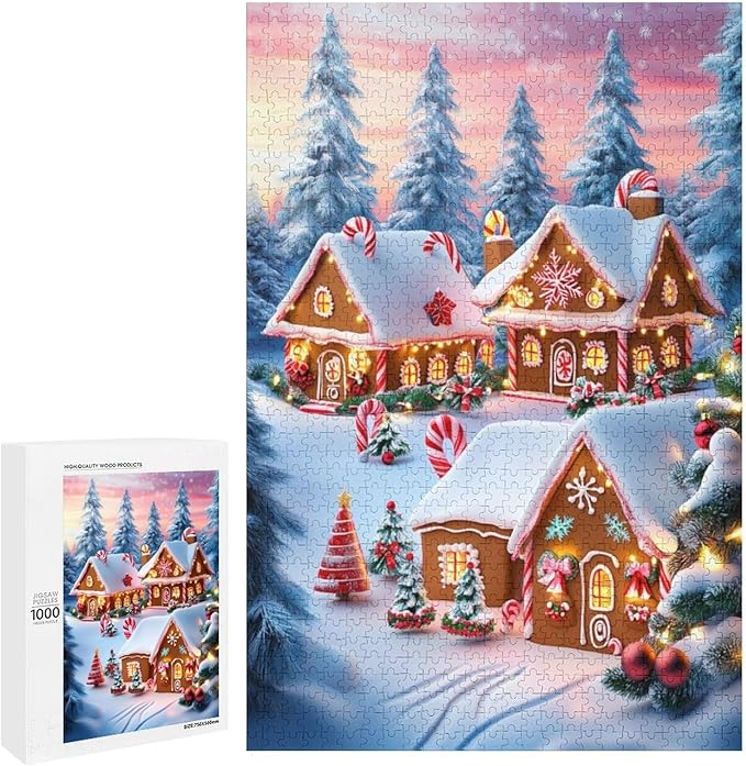 Wooden Puzzle - Christmas Gingerbread House and Candy Jigsaw Puzzles，Wooden Puzzles for Adults 1000 Pieces Challenge Puzzles，Educational Games，Family Puzzles，Unique Gifts for Wall Art