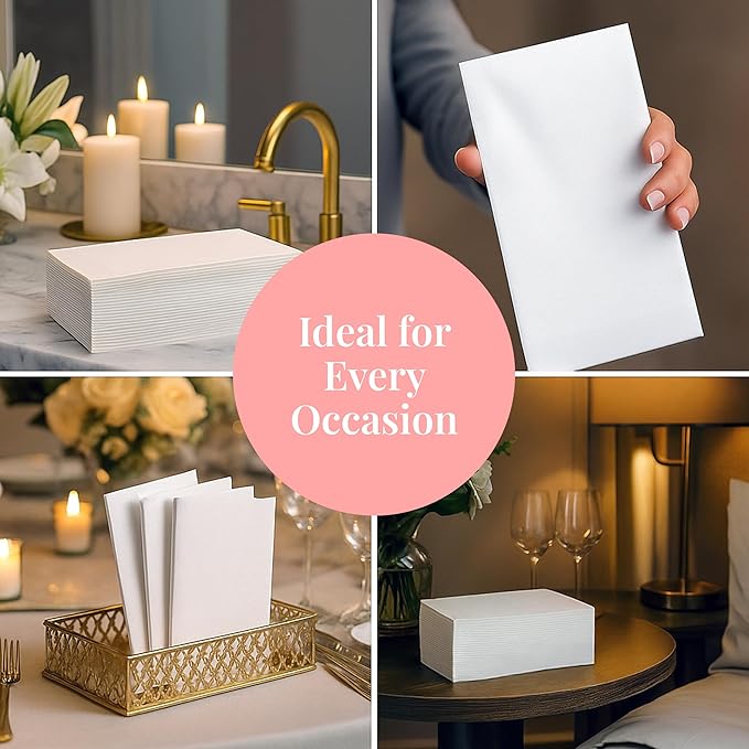 Prestee 100 Linen Feel Disposable Paper Towels - Hand Towels for Bathroom - Cloth-Like Napkins for Weddings, Events, and Dinners - Paper Napkins Ideal for Home, Office - White, 12 x 17 Inches