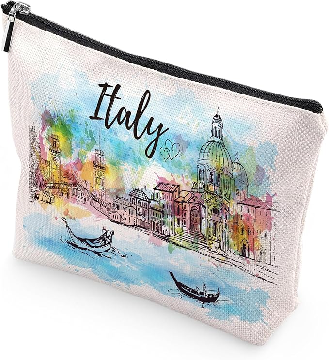 Italy Souvenirs Travel Essentials - Venice Scene Italy Gifts for Women, Italy Trip Souvenir Small Makeup Bag for Purse, Watercolor Italian Themed Birthday Christmas Gifts for Friends Family