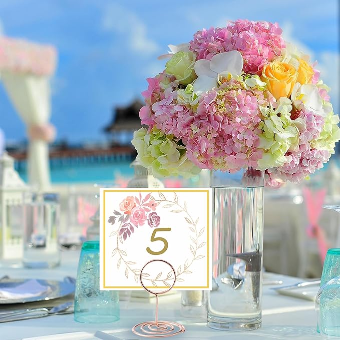 Hoewina 26Pcs Table Number Holders, Place Card Holder, Wire Picture Holder, Small Size Table Card Holders, Photo Holder for Centerpieces, Wedding Reception, Party, Birthday (Rose Gold)