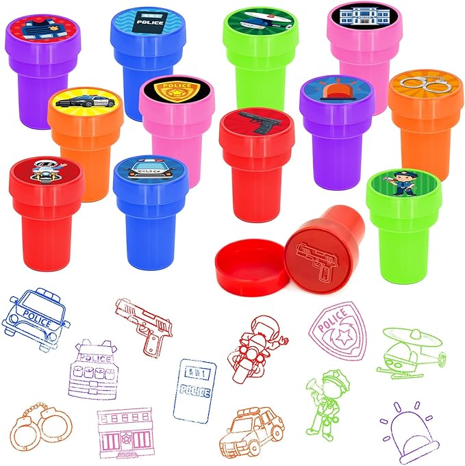 Cinrobiye 24 Pcs Police Party Favor Stampers,Police Party Supplies, Police Birthday Party Favors Gifts, Classroom Rewards Carnival Prizes, Goodie Bag Pinata Fillers