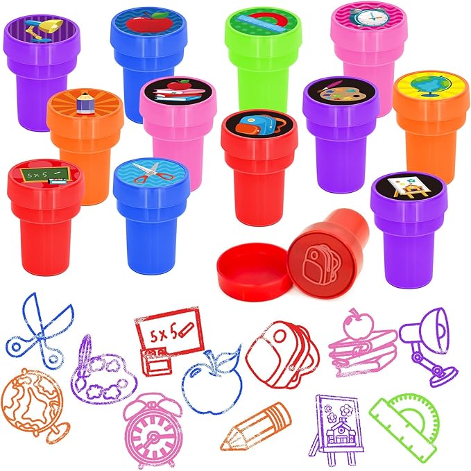 Cinrobiye 24 PCS Back to School Stampers for Kids, Self-Inking Stamp Set for Party Favors Classroom Rewards DIY Crafts Goodie Bag Fillers Birthday Gifts School Theme Supplies