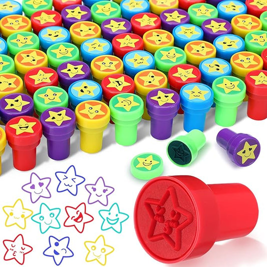 Yexiya 100 Pcs Star Stampers Mood Expressions and Comments Photosensitive Teacher Review Stamps Bulk Education Review School Prizes Supplies and Party Favors