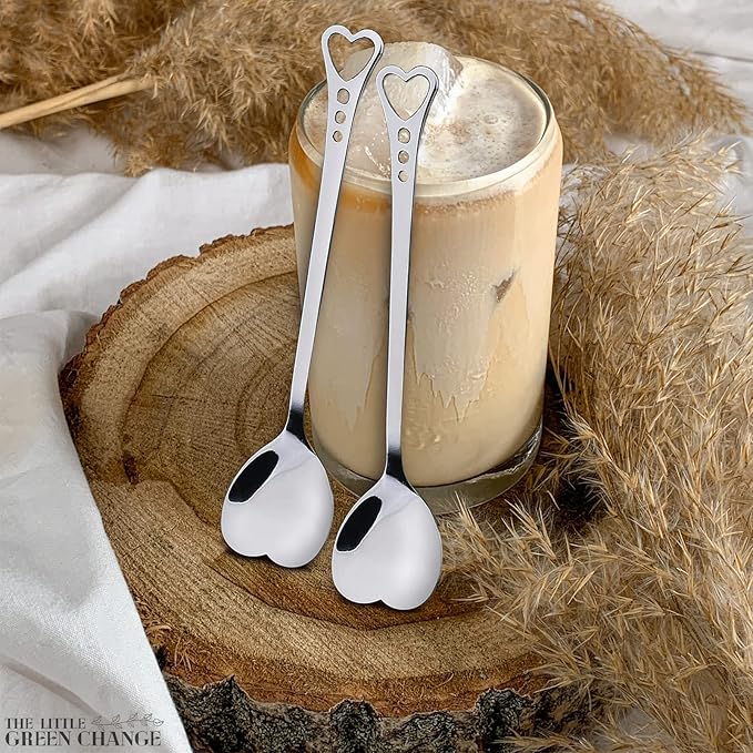 5.6'' Sugar Spoon - Heart Spoons for Coffee Set of 6 Stainless Steel Design, Valentines Spoons for Gifting – Cute Spoon for Coffee, Tea, Cocktails, Ice Cream and Desserts | Elegant Table Decor