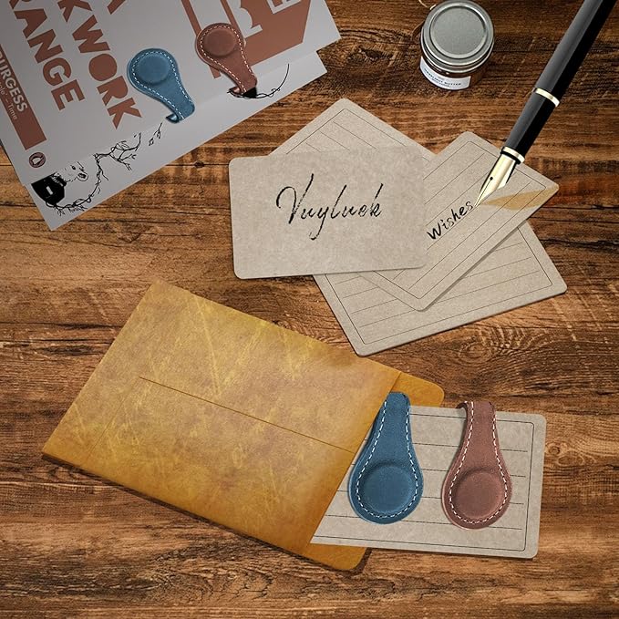 2PCS Magnetic Leather Bookmarks, Best Vintage Book Page Markers Clips Gift for Reading Men Women Teachers Book Lovers, Handmade Real Leather Magnetic Book Marks Set of 2 (Earth Brown+Prussian Blue)