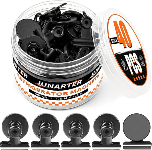 40 Pack Magnetic Clips Heavy Duty, Black Magnet Clips for Fridge, Refrigerator Magnets, Strong Magnetic Clip, Scratch Free Magnets with Clip for Whiteboard, Refrigerator, Locker
