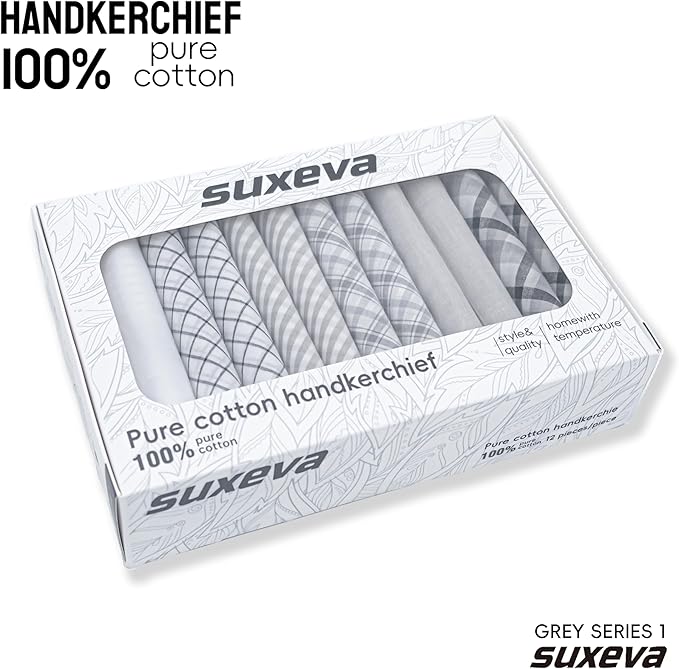 Gifts Cotton Handkerchiefs 100% Soft Cotton 12-Pack White handkerchif and Blue cotton handkerchief for Men and Women